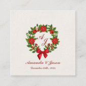 Rood Groen Poinsettia Monogram Kerst bruiloft Informatiekaartje (Voorkant)