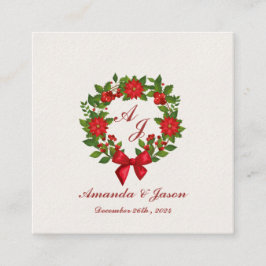 Rood Groen Poinsettia Monogram Kerst bruiloft Informatiekaartje