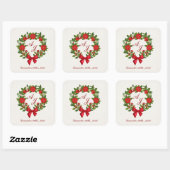 Rood Groen Poinsettia Monogram Kerst bruiloft Vierkante Sticker (Vel)