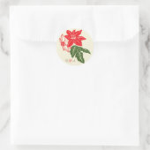 Rood & Groen Poinsettias Kerstbruiloft Ronde Sticker (Tas)