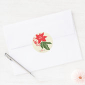 Rood & Groen Poinsettias Kerstbruiloft Ronde Sticker (Envelop)