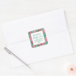Rood & Groen Preppy Kerstbomen Retouradres Vierkante Sticker