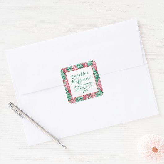 Rood & Groen Preppy Kerstbomen Retouradres Vierkante Sticker (Envelop)