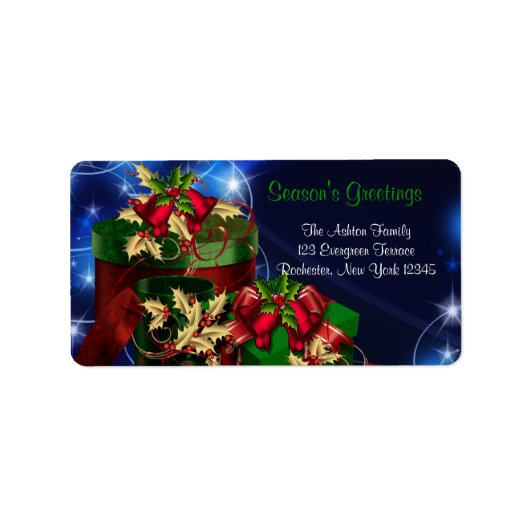 Rood & Groen Presenteert Blauwe Kerst Adreslabels Etiket (Voorkant)