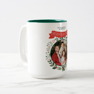Rood&Groen Prettig Kerstfeest met een blije famili Tweekleurige Koffiemok