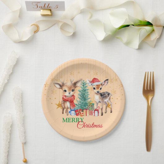 Rood Groen rendier Santa Vrolijk Kerstfeest Papieren Bordje (Huwelijk)