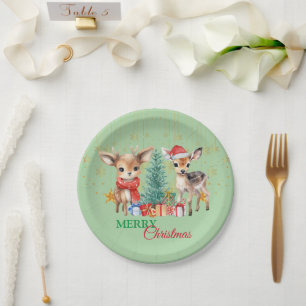 Rood Groen rendier Santa Vrolijk Kerstfeest Papieren Bordje