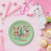 Rood Groen rendier Santa Vrolijk Kerstfeest Papieren Bordje (Feest)