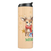 Rood Groen rendier Santa Vrolijk Kerstfeest Thermosbeker (Gedraaid links)