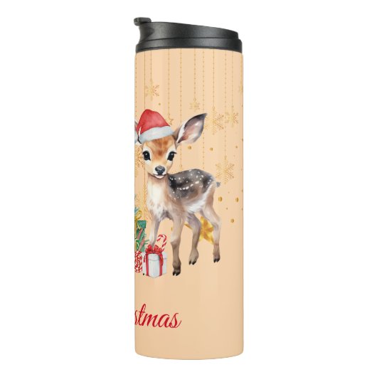 Rood Groen rendier Santa Vrolijk Kerstfeest Thermosbeker (Geroteerd rechts)