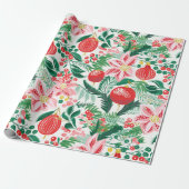 Rood Groen Retro Bloemen Kerst Wrapping Paper Cadeaupapier (Uitgerold)