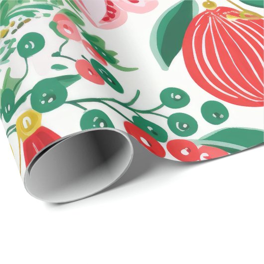 Rood Groen Retro Bloemen Kerst Wrapping Paper Cadeaupapier (Rol Hoek)