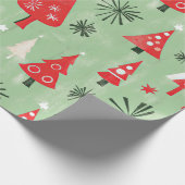 Rood Groen Retro Kerstbomen Cadeaupapier (Hoek)