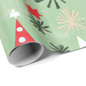 Rood Groen Retro Kerstbomen Cadeaupapier (Rol Hoek)