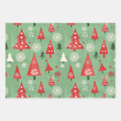 Rood Groen Retro Kerstbomen Inpakpapier Vel (Voorkant 3)