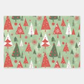 Rood Groen Retro Kerstbomen Inpakpapier Vel (Voorkant 2)