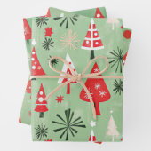 Rood Groen Retro Kerstbomen Inpakpapier Vel (In situ)