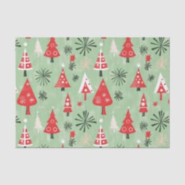 Rood Groen Retro Kerstbomen Tissuepapier