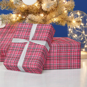 Rood Groen Retro Kerstmis Geruite Festieve Klassie Cadeaupapier