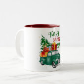 Rood Groen Retro Kersttruck Snowy Illustratie Tweekleurige Koffiemok (Voorkant links)