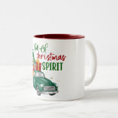 Rood Groen Retro Kersttruck Snowy Illustratie Tweekleurige Koffiemok (Voorkant rechts)