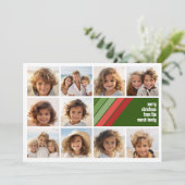 Rood Groen Retro Strepen - 10 Fotocollage Feestdagenkaart (Staand voorkant)