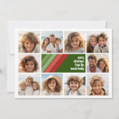 Rood Groen Retro Strepen - 10 Fotocollage Feestdagenkaart (Voorkant)