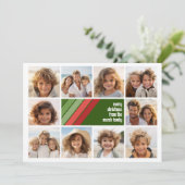 Rood Groen Retro Strepen - 10 Fotocollage Feestdagenkaart (Staand voorkant)