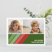 Rood Groen Retro Strepen - 2 Fotocollage Feestdagenkaart (Staand voorkant)