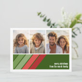 Rood Groen Retro Strepen - 3 Fotocollage Feestdagenkaart (Staand voorkant)