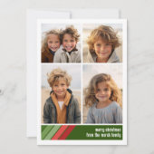 Rood Groen Retro Strepen - 4 Fotocollage Feestdagenkaart (Voorkant)