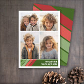 Rood Groen Retro Strepen - 4 Fotocollage Feestdagenkaart