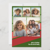 Rood Groen Retro Strepen - 5 Fotocollage Feestdagenkaart (Voorkant)