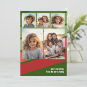 Rood Groen Retro Strepen - 5 Fotocollage Feestdagenkaart (Staand voorkant)