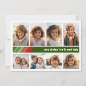 Rood Groen Retro Strepen - 8 Fotocollage Feestdagenkaart (Voorkant)