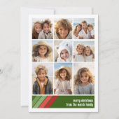 Rood Groen Retro Strepen - 9 Fotocollage Feestdagenkaart (Voorkant)