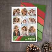Rood Groen Retro Strepen - 9 Fotocollage Feestdagenkaart