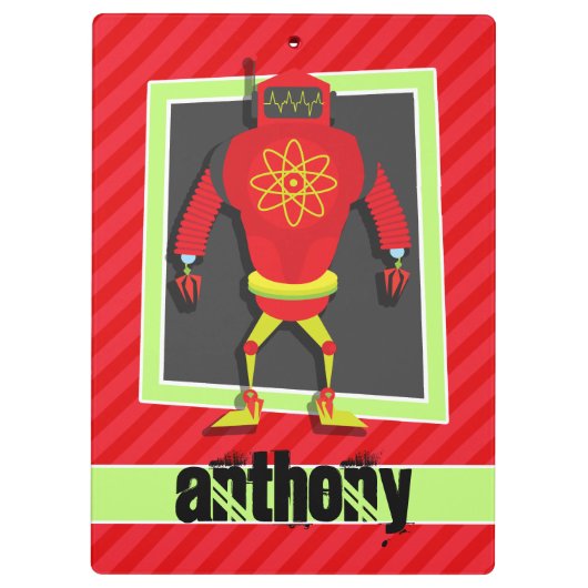 Rood & Groen Robot; Scarlet Red Stripes Klembord (Achterkant)
