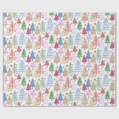 Rood groen roze blauw patroon met rode kerstbomen cadeaupapier (Vlak)