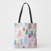 Rood groen roze blauw patroon met rode kerstbomen tote bag (Voorkant)