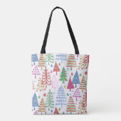 Rood groen roze blauw patroon met rode kerstbomen tote bag (Achterkant)