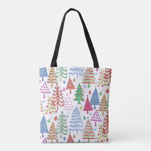 Rood groen roze blauw patroon met rode kerstbomen tote bag (Achterkant)