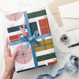 Rood Groen Roze Geometrische Stijl in Kerstmis Cadeaupapier