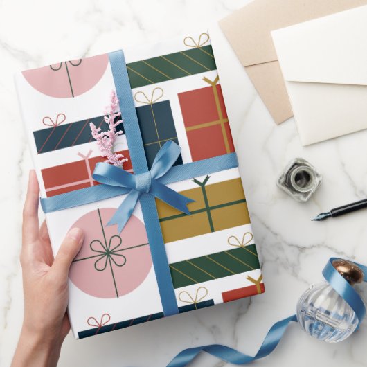 Rood Groen Roze Geometrische Stijl in Kerstmis Cadeaupapier (Geschenken)