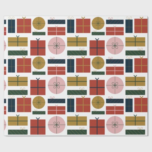 Rood Groen Roze Geometrische Stijl in Kerstmis Cadeaupapier (Vlak)