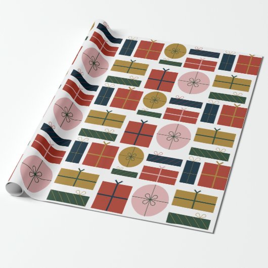 Rood Groen Roze Geometrische Stijl in Kerstmis Cadeaupapier (Uitgerold)