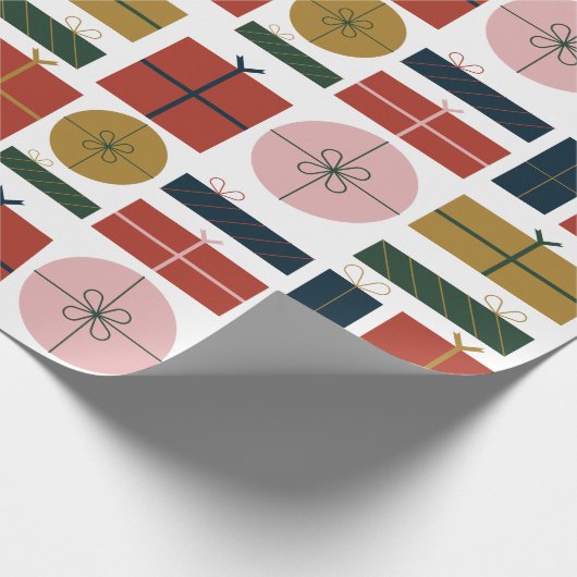 Rood Groen Roze Geometrische Stijl in Kerstmis Cadeaupapier (Hoek)