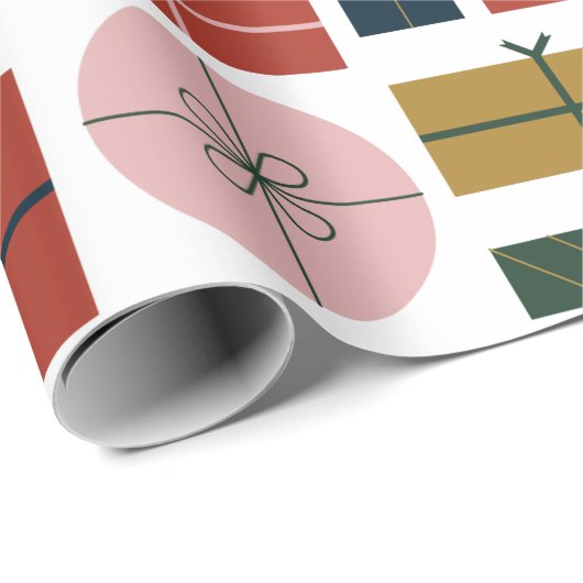 Rood Groen Roze Geometrische Stijl in Kerstmis Cadeaupapier (Rol Hoek)