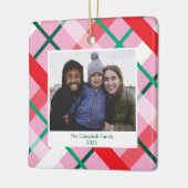 Rood Groen Roze Geruite Kerst Foto Ornament (Links)
