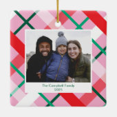 Rood Groen Roze Geruite Kerst Foto Ornament (Achterkant)